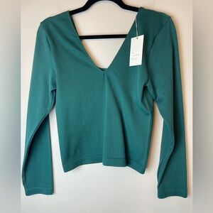 A New Day | Women's Green Long Sleeve Fitted V-neck Stretch Top Size Large